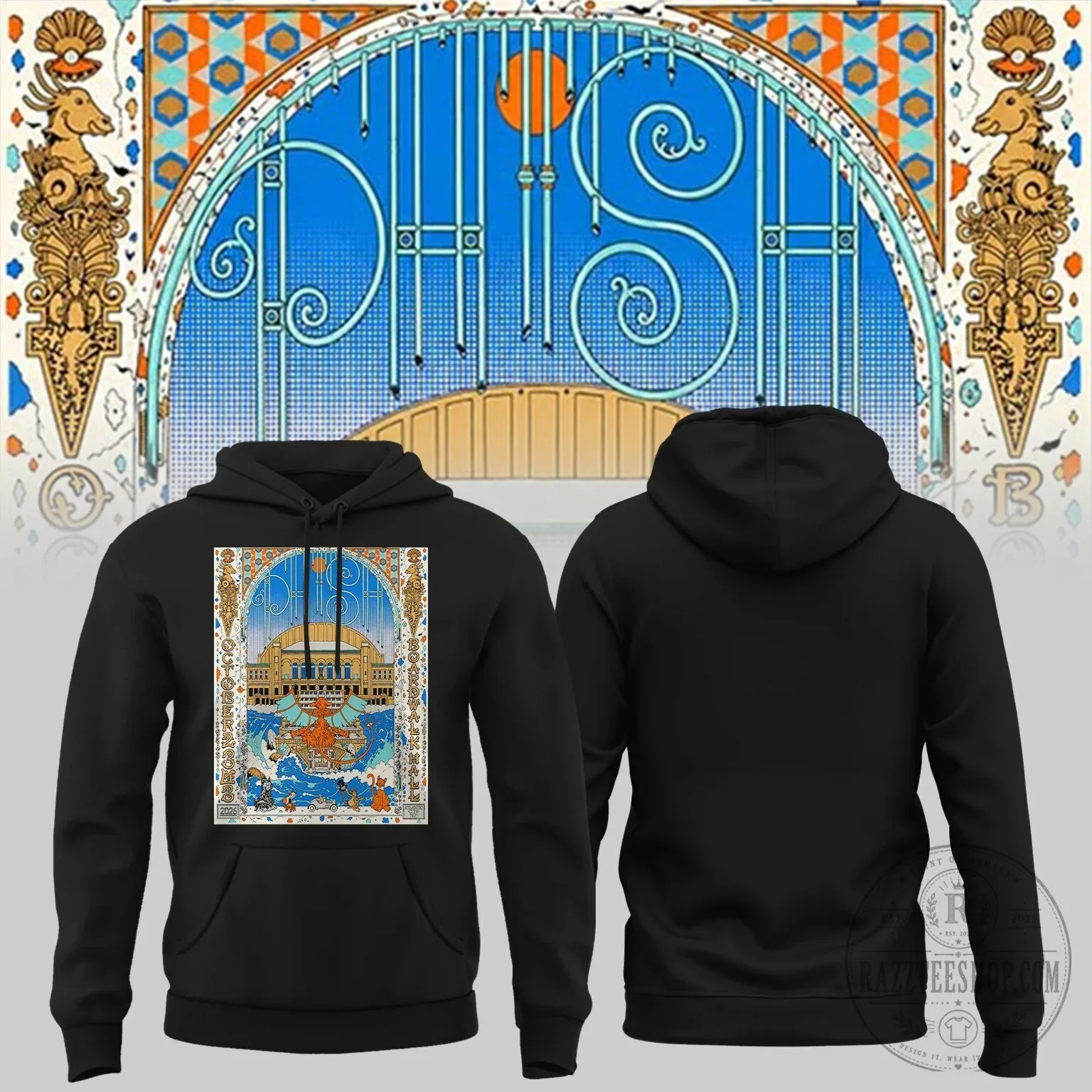 Phish Atlantic City 2026 Boardwalk Hall Concert Art Black Hoodie 5 Phish Atlantic City 2026 Boardwalk Hall Concert Art Black Hoodie