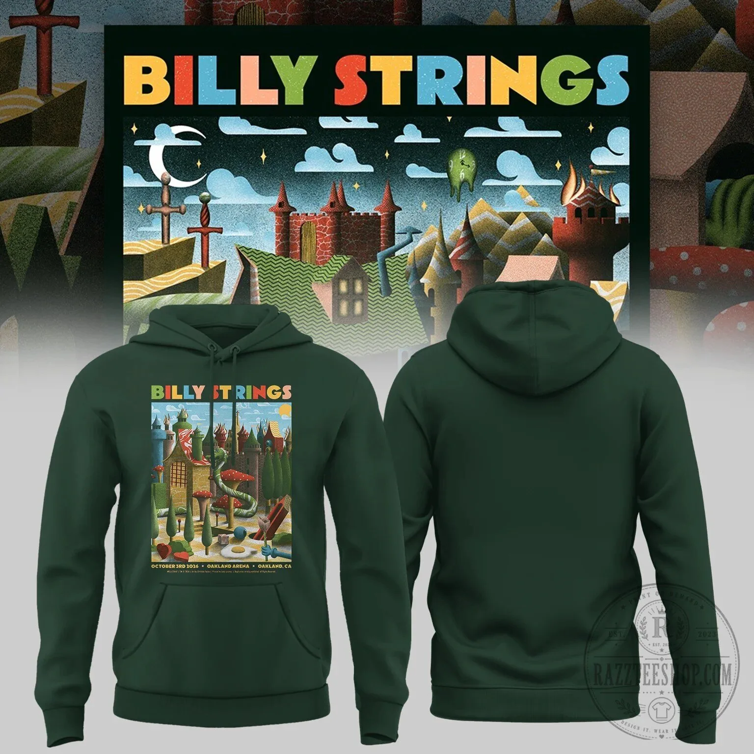 Billy Strings Oakland Arena Tour 2023 Dark Green Concert Hoodie 1 Billy Strings Oakland Arena Tour 2023 Dark Green Concert Hoodie