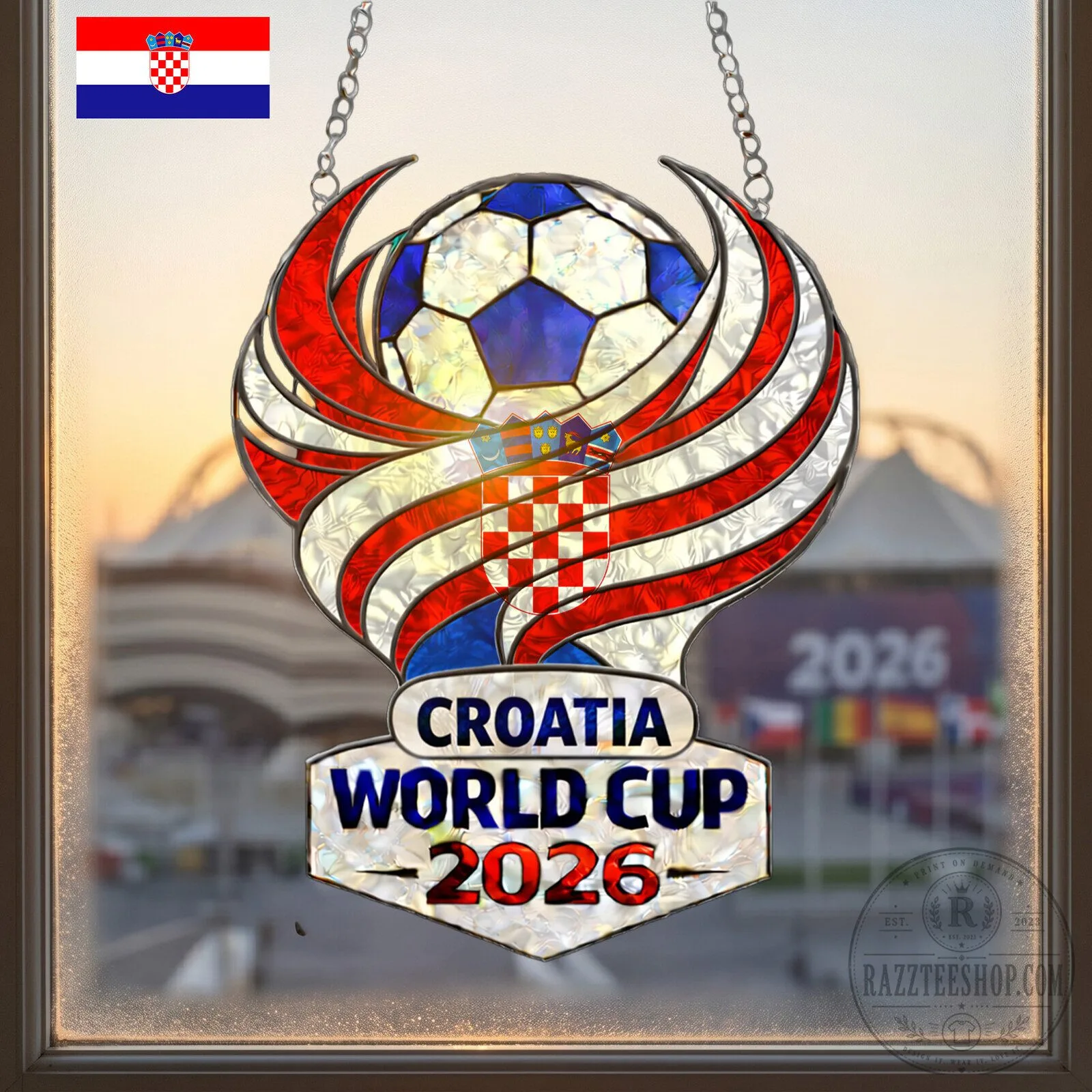 Croatia World Cup 2026 Soccer Ball Stained Glass Suncatcher