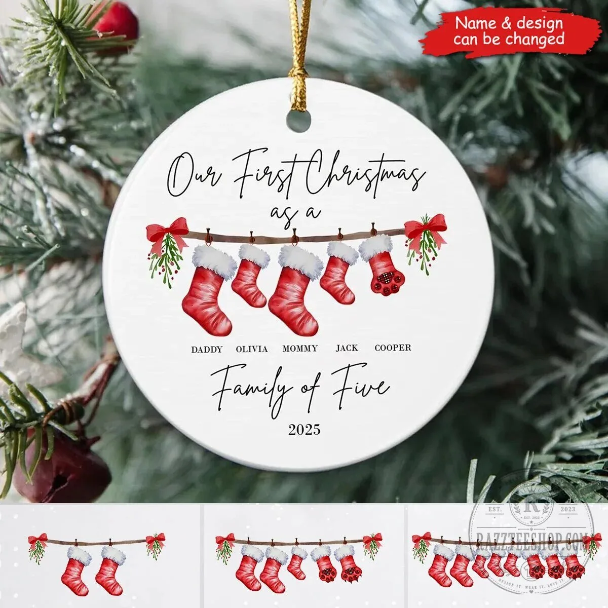 Babies First Christmas Ornament Personalized Family of Five Stockings 2 Babies First Christmas Ornament Personalized Family of Five Stockings