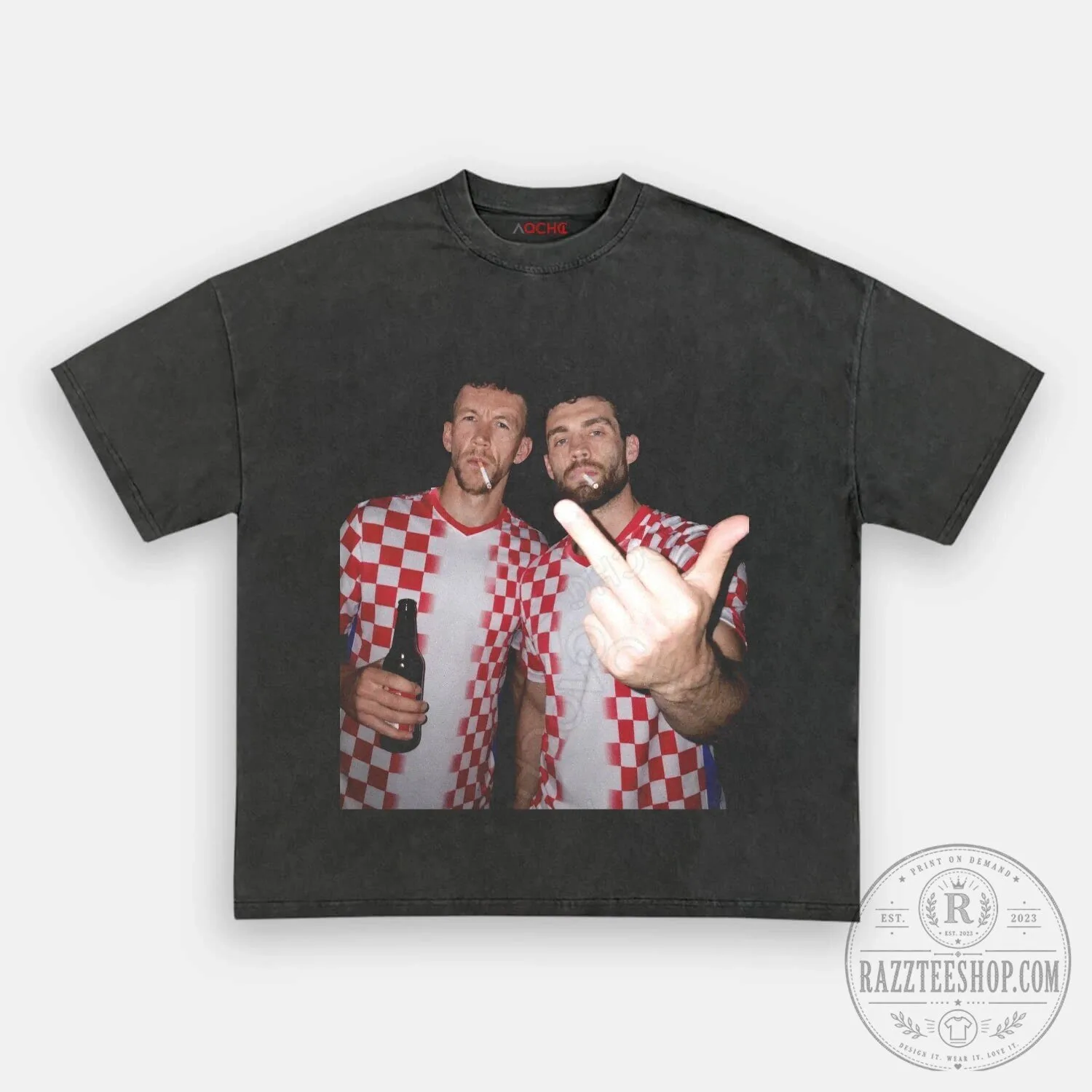 Croatia Football Team Fans Graphic Print Washed Black T-Shirt