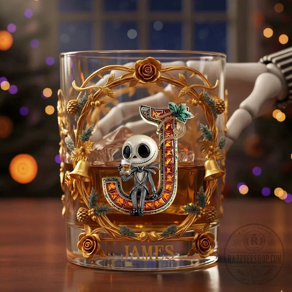 Personalized Jack Skellington Initial J Halloween Themed Drinking Glass
