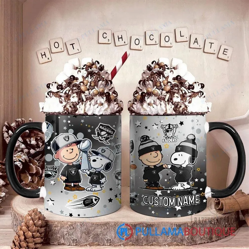 Snoopy and Charlie Brown Super Bowl Champions Mug featuring the Las Vegas Raiders