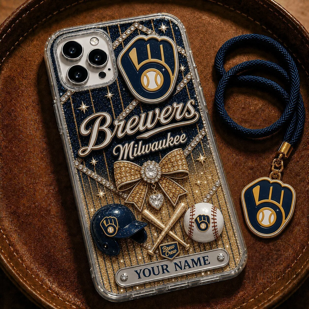 Milwaukee Brewers Baseball Team Glitter Custom Name Phone Case