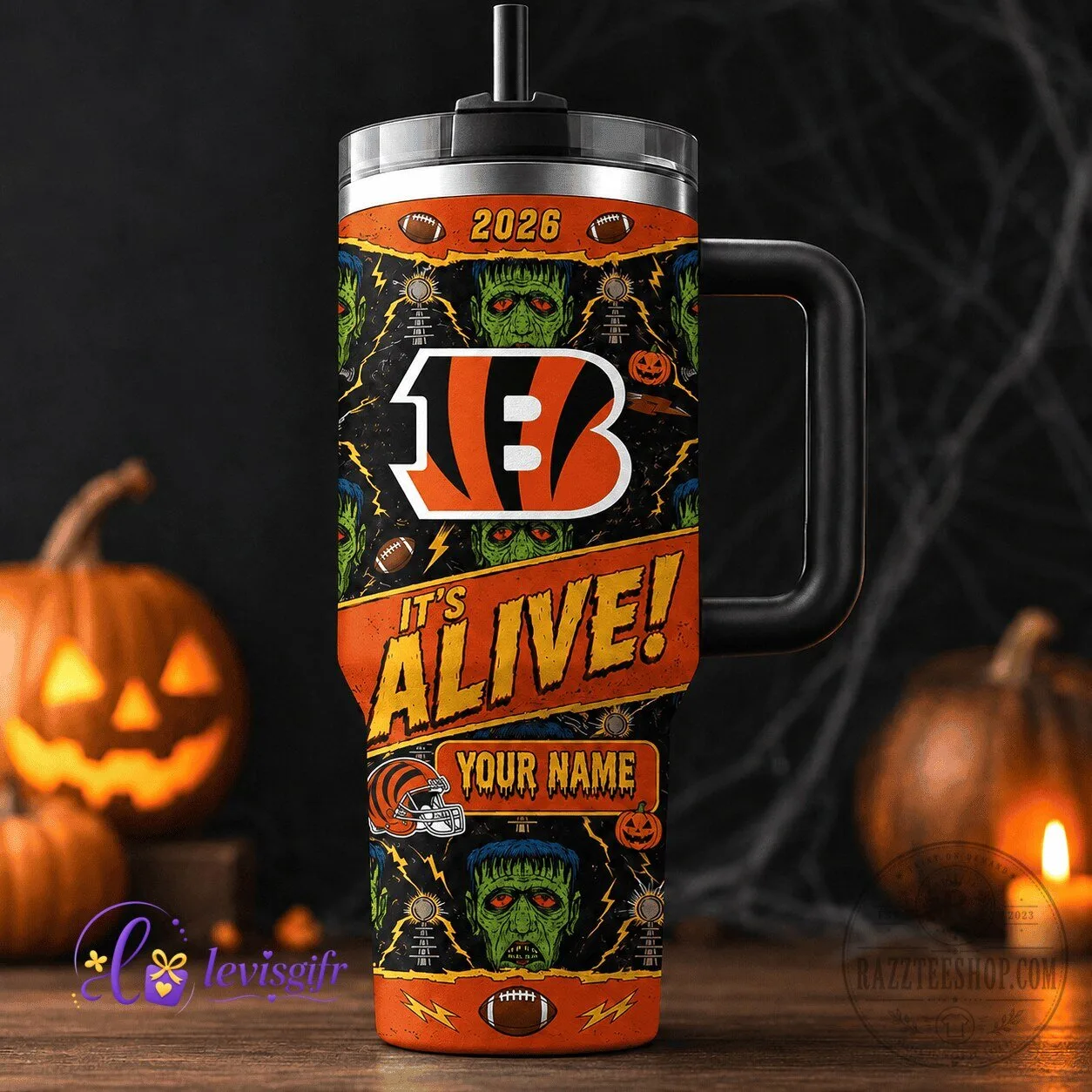 Cincinnati Bengals Halloween Frankenstein Monster It's Alive! Personalized Tumbler