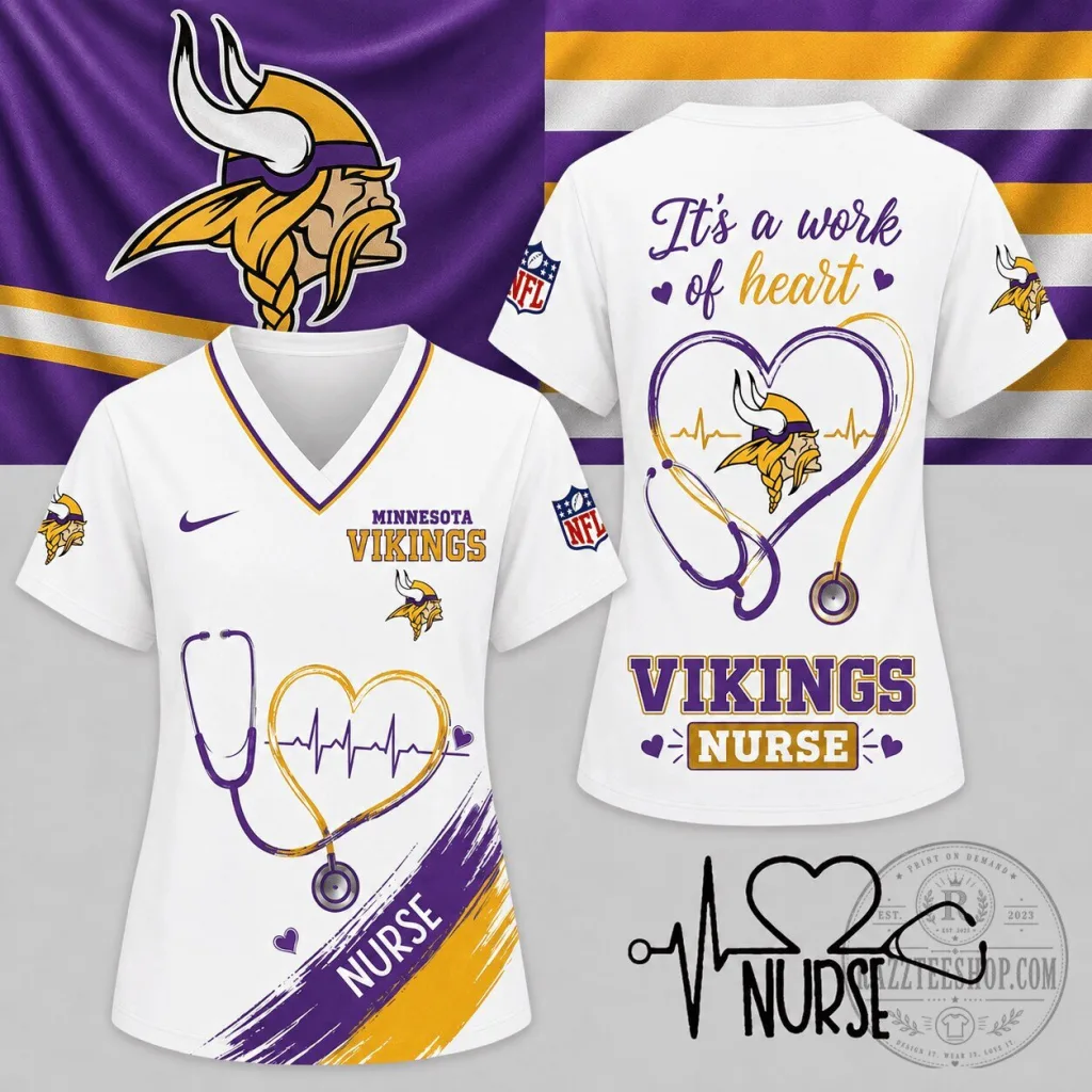 Minnesota Vikings Nurse It's A Work Of Heart V-Neck T-Shirt Minnesota Vikings Nurse It's A Work Of Heart V-Neck T-Shirt