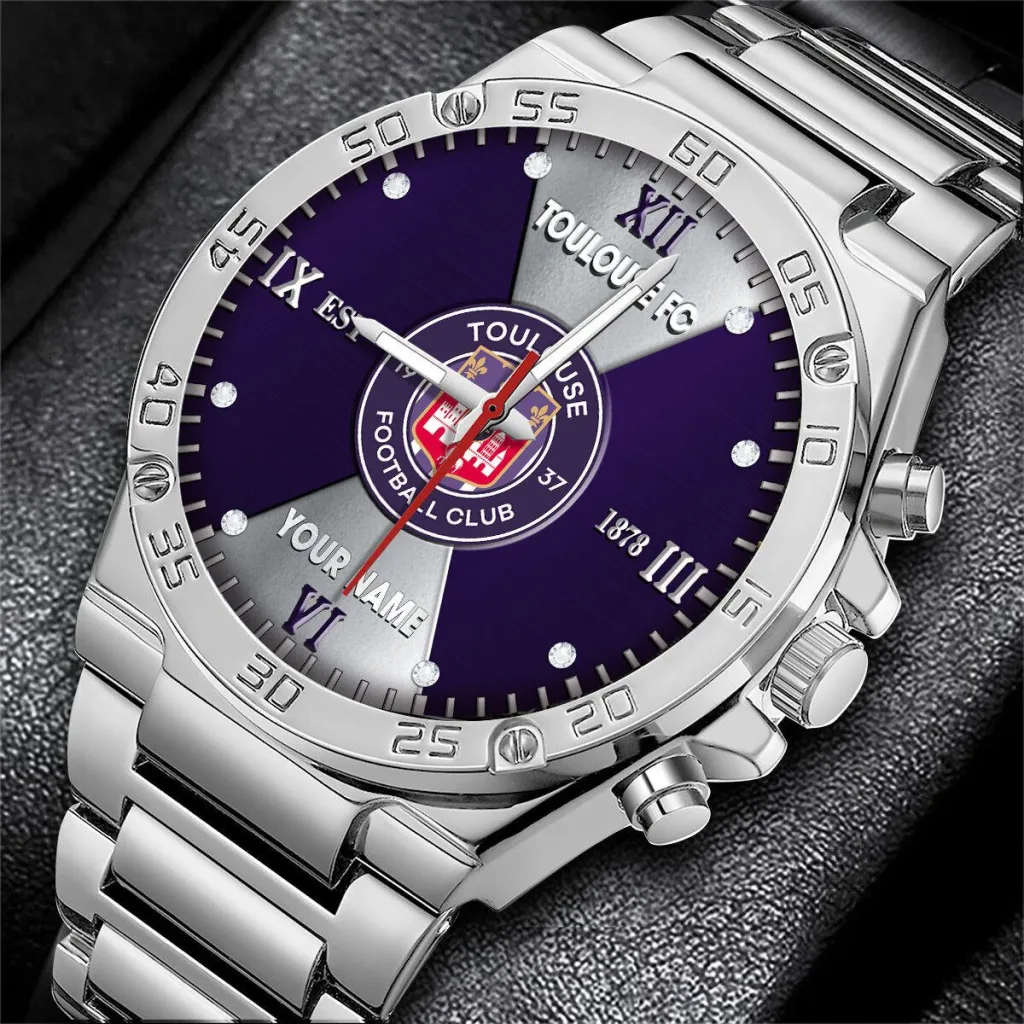 Toulouse Football Club Stainless Steel Watch with Custom Name Engraving Toulouse Football Club Stainless Steel Watch with Custom Name Engraving