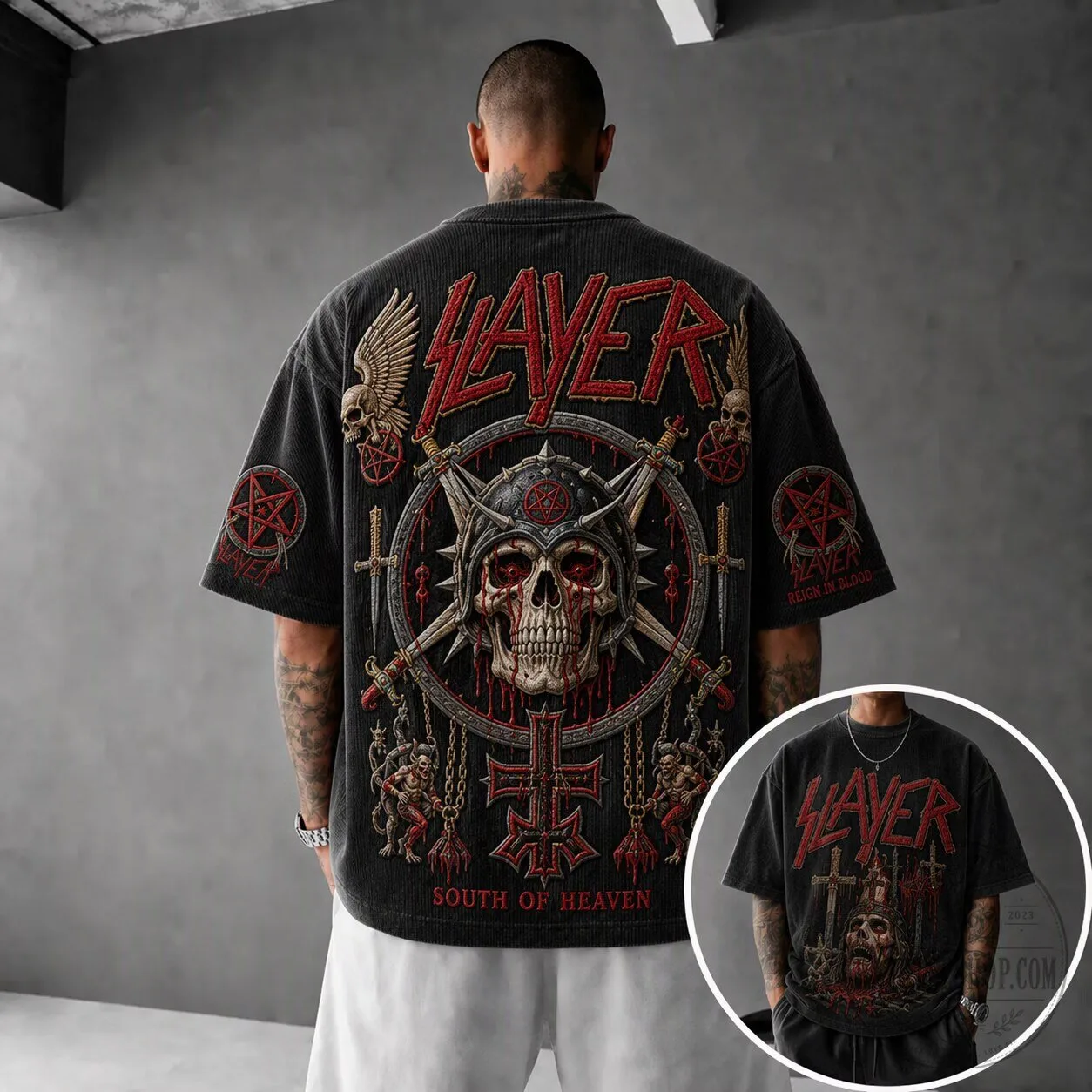 Slayer South of Heaven Reign in Blood Heavy Metal Band Short-Sleeve T-Shirt 1 Slayer South of Heaven Reign in Blood Heavy Metal Band Short-Sleeve T-Shirt