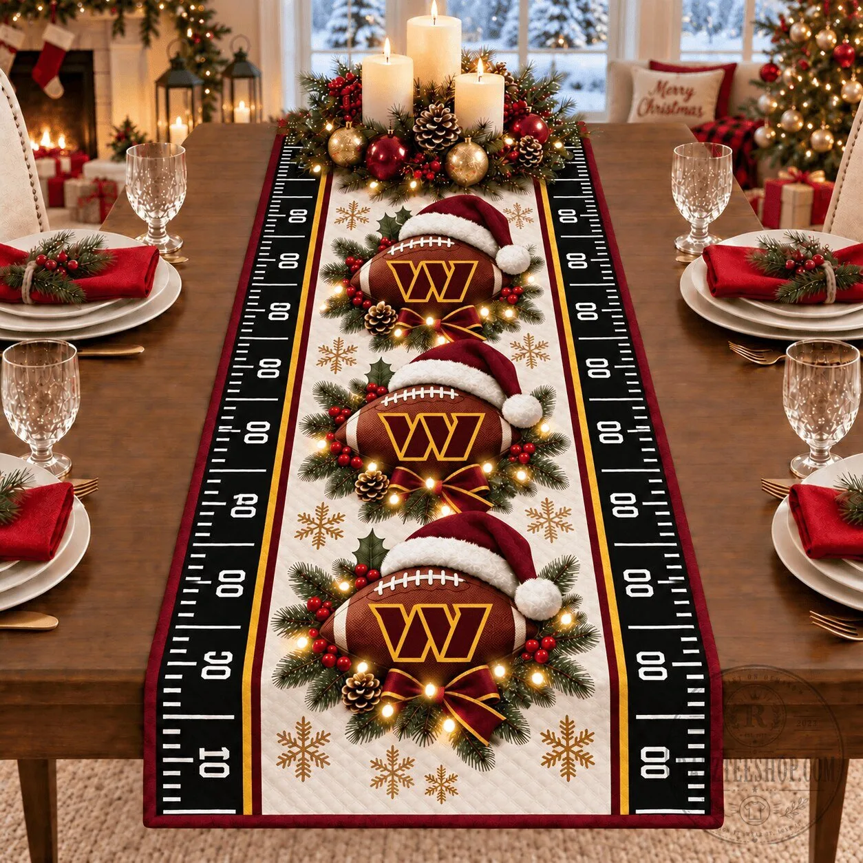 Washington Commanders Christmas Football Table Runner Holiday Home Decor