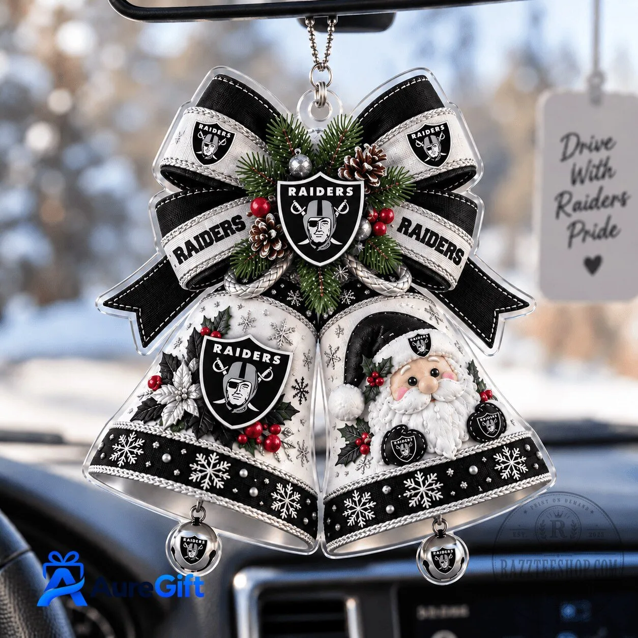 Las Vegas Raiders Christmas Bells Car Hanging Ornament 5 Las Vegas Raiders Christmas Bells Car Hanging Ornament