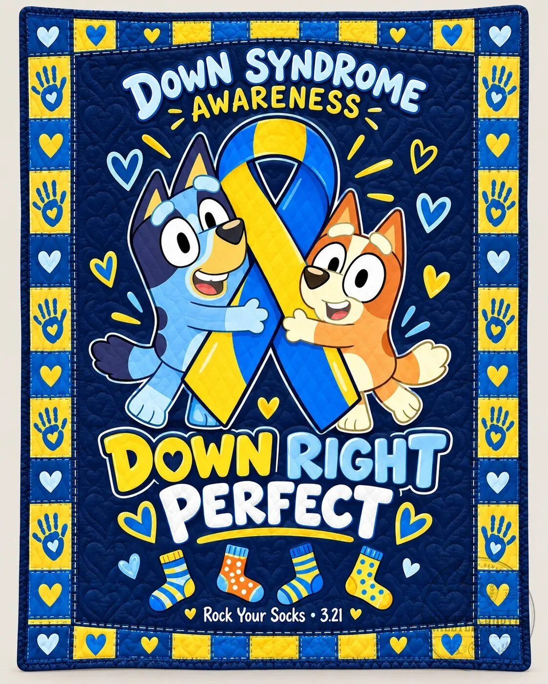 Down Syndrome Awareness Bluey and Bingo Down Right Perfect Quilt Blanket