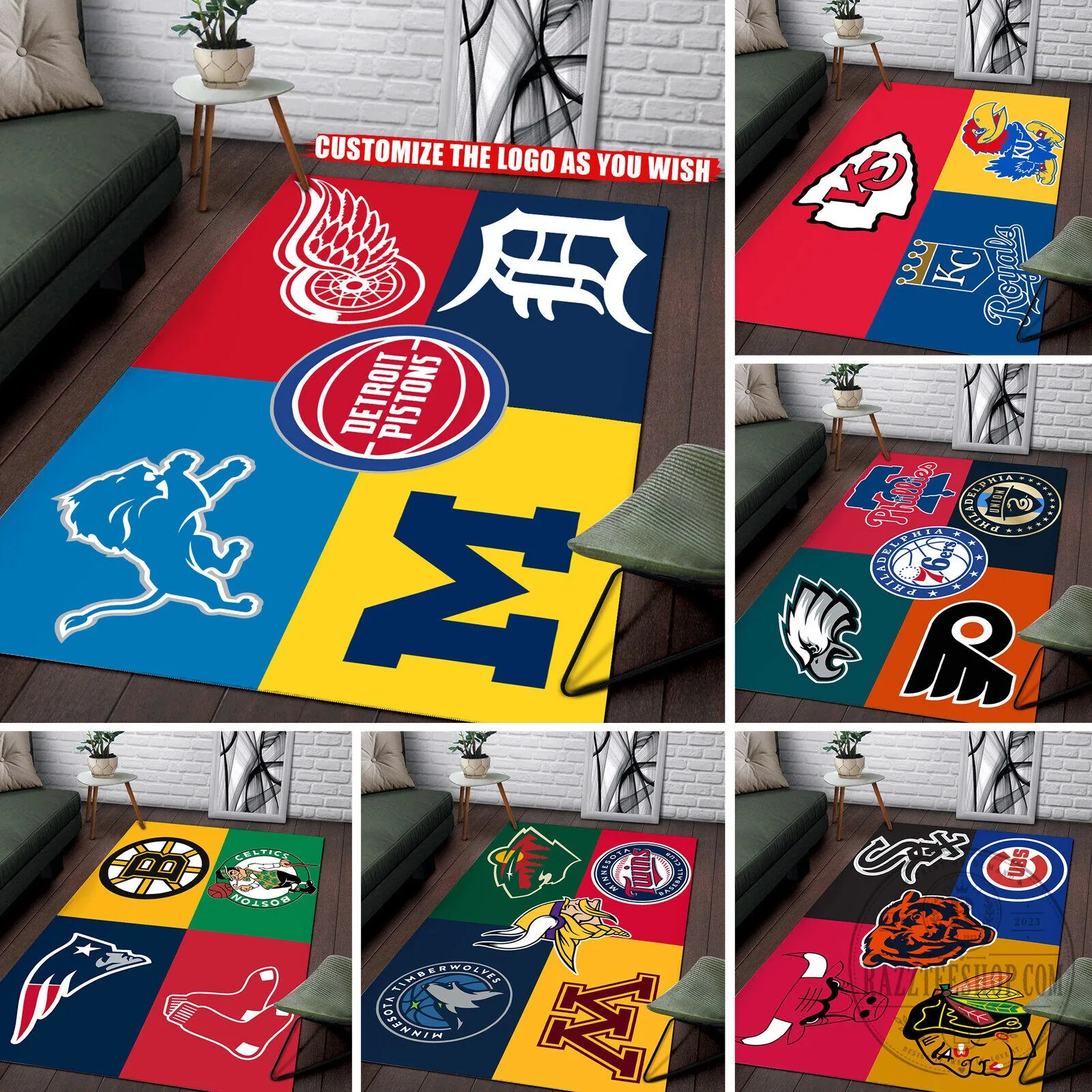 HM11 Customize any logo you want on the Rectangle Rug- Custom Rectangle Rug with Your Favorite