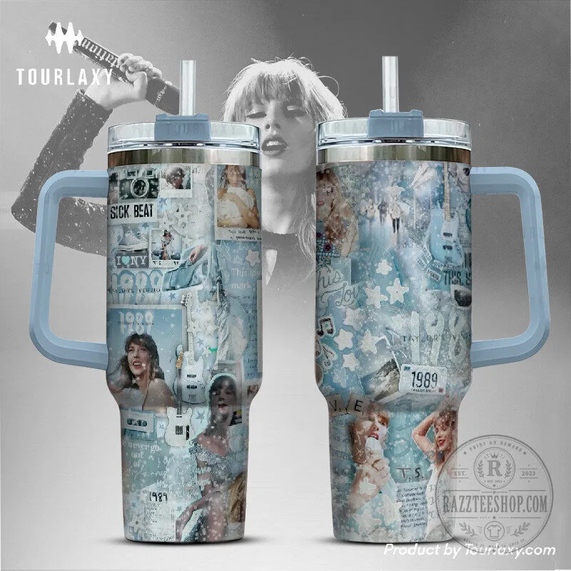 Taylor Swift Collage Design Insulated Stainless Steel Tumbler with Handle 2 Taylor Swift Collage Design Insulated Stainless Steel Tumbler with Handle