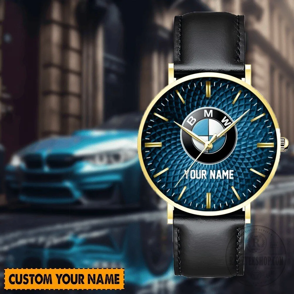 Personalized BMW Luxury Quartz Leather Watch with Custom Name