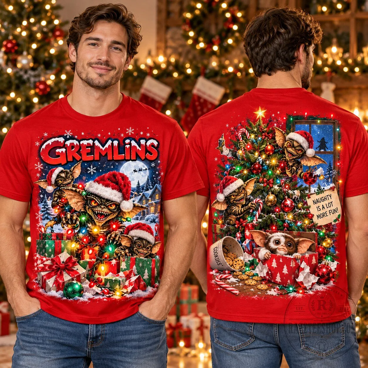 Gremlins Christmas Chaos Naughty Is More Fun Holiday T-Shirt