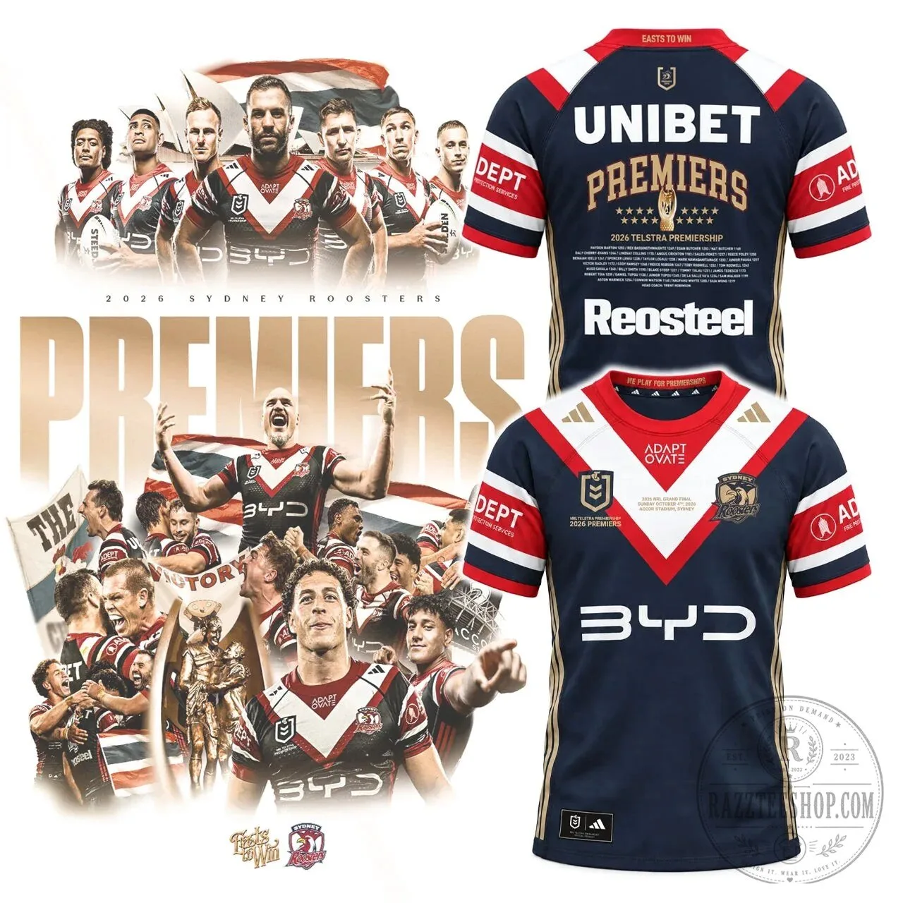 Sydney Roosters 2026 Premiers NRL Telstra Premiership Rugby League Jersey 1 Sydney Roosters 2026 Premiers NRL Telstra Premiership Rugby League Jersey