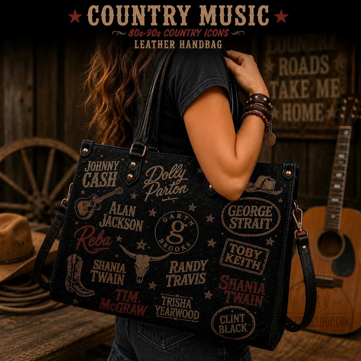 Country Music Legends Faux Leather Handbag for Women, Vintage Country Artist Shoulder Tote Bag