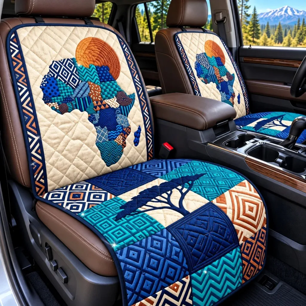 African Patchwork Quilted Car Seat Cover Protector with Map of Africa Design African Patchwork Quilted Car Seat Cover Protector with Map of Africa Design