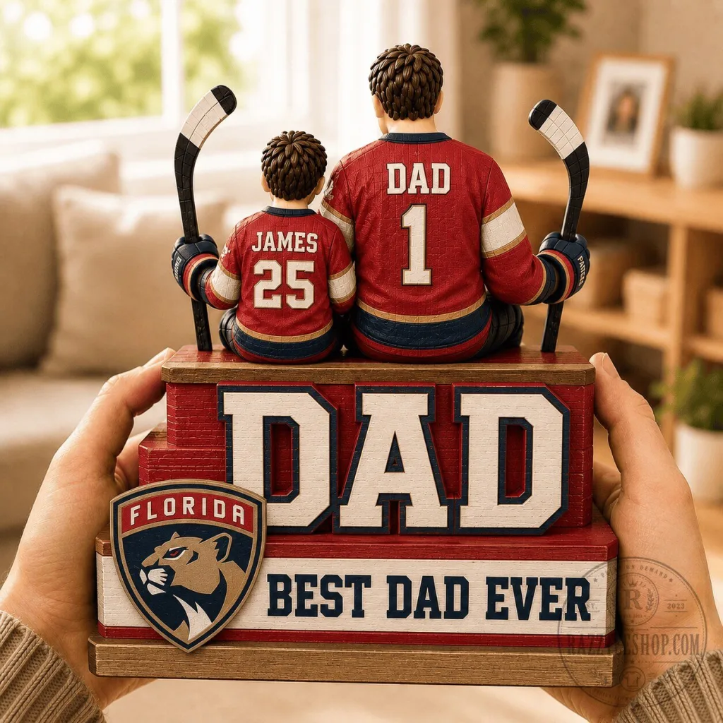 Florida Panthers NHL Hockey Dad and Son Personalized Wooden Figurine Gift Florida Panthers NHL Hockey Dad and Son Personalized Wooden Figurine Gift