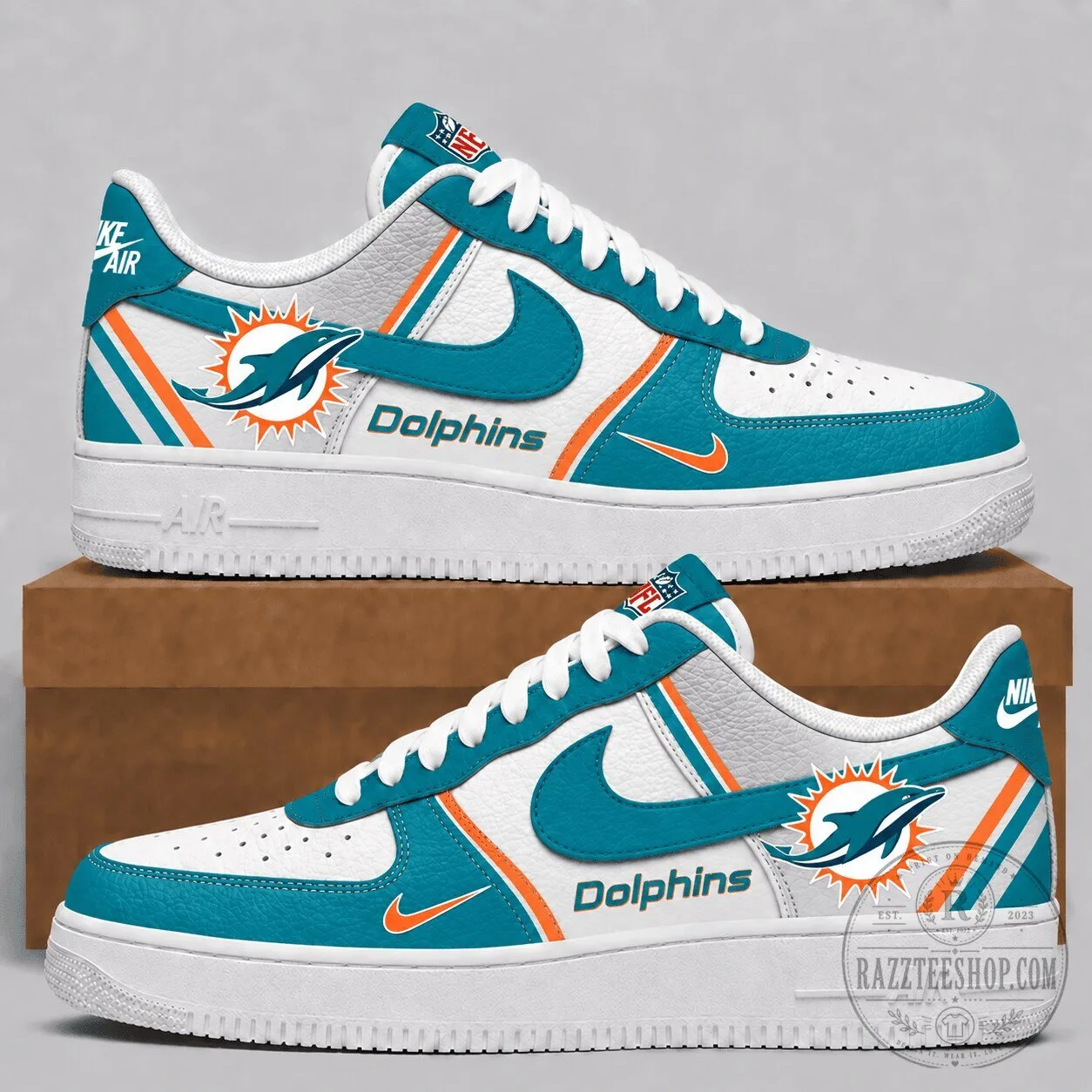 Miami Dolphins National Football League Team Air Force Sneakers 2 Miami Dolphins National Football League Team Air Force Sneakers
