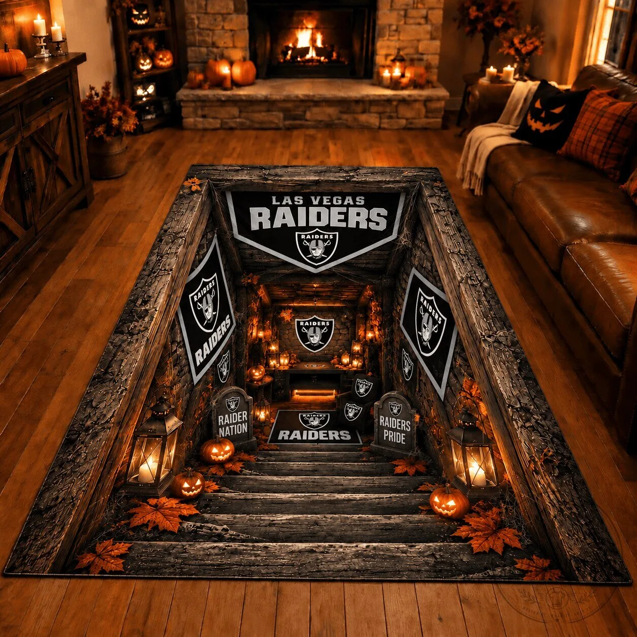 Las Vegas Raiders Halloween Tunnel Design Area Rug