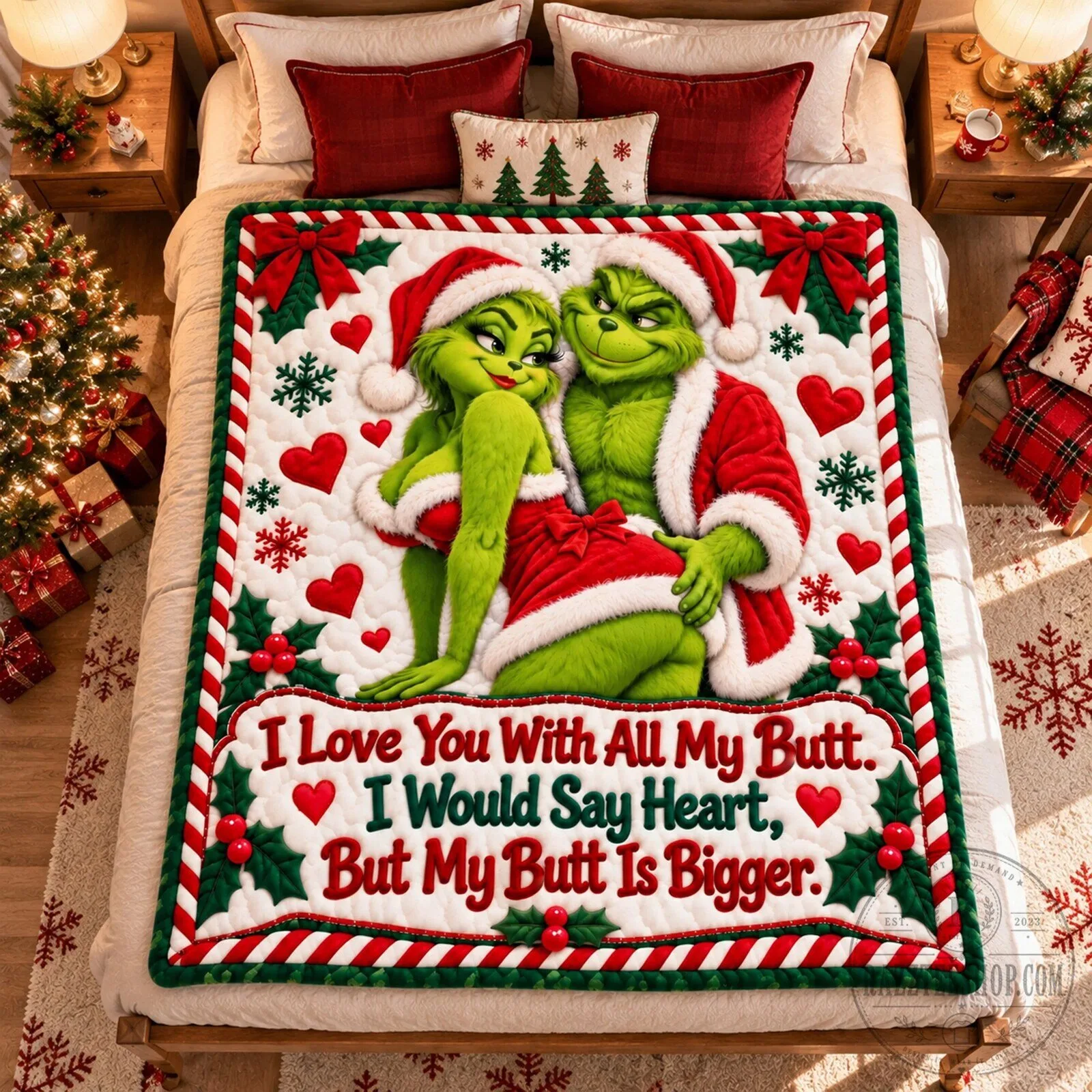 Funny Grinch Couple I Love You With All My Butt Christmas Blanket 10 Funny Grinch Couple I Love You With All My Butt Christmas Blanket