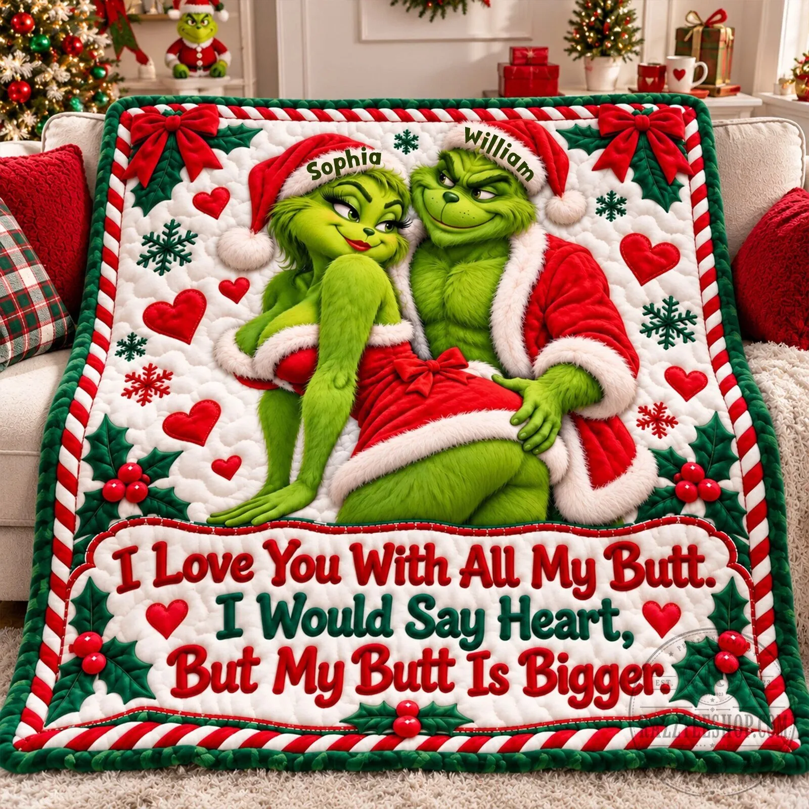Funny Grinch Couple I Love You With All My Butt Christmas Blanket 11 Funny Grinch Couple I Love You With All My Butt Christmas Blanket