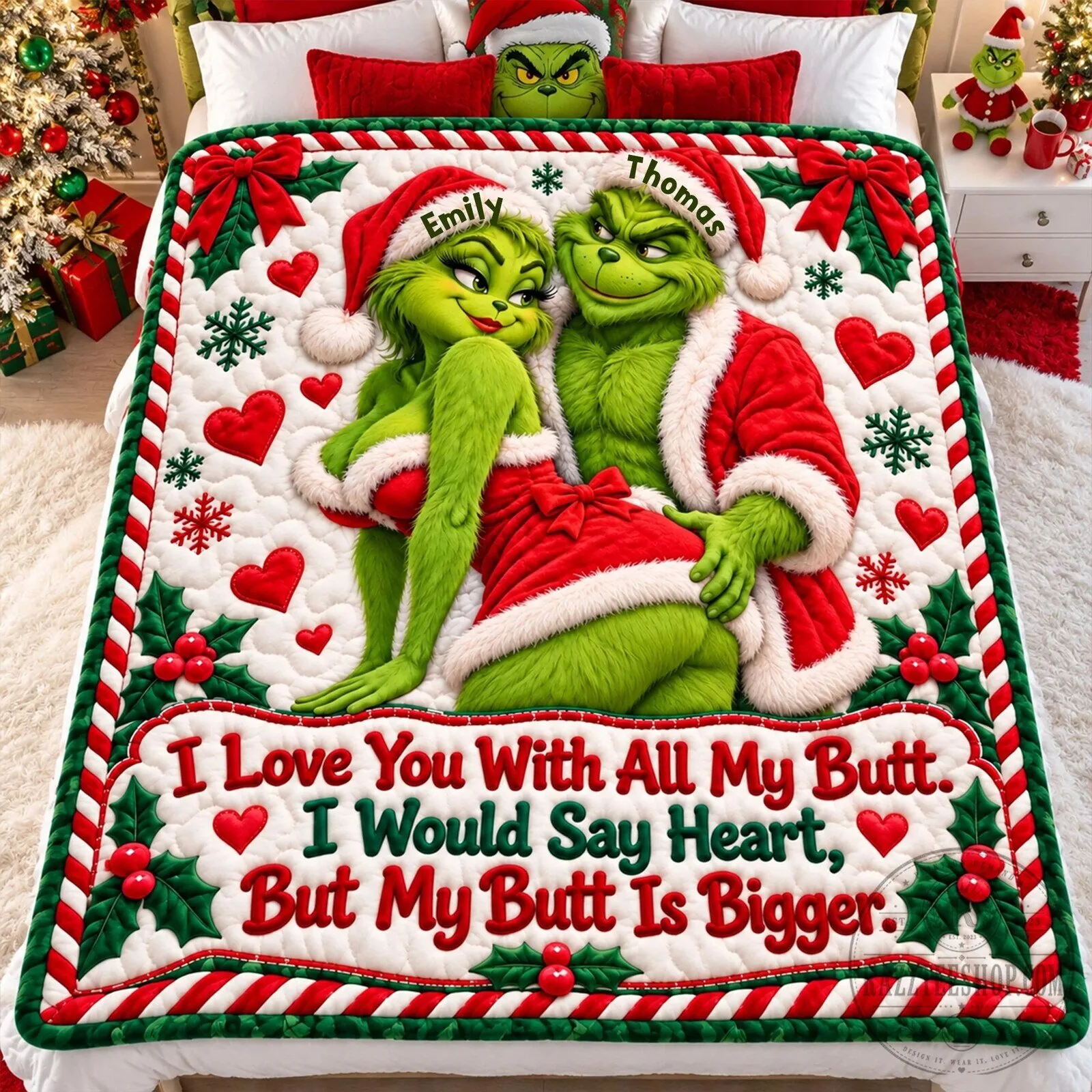 Funny Grinch Couple I Love You With All My Butt Christmas Blanket 12 Funny Grinch Couple I Love You With All My Butt Christmas Blanket