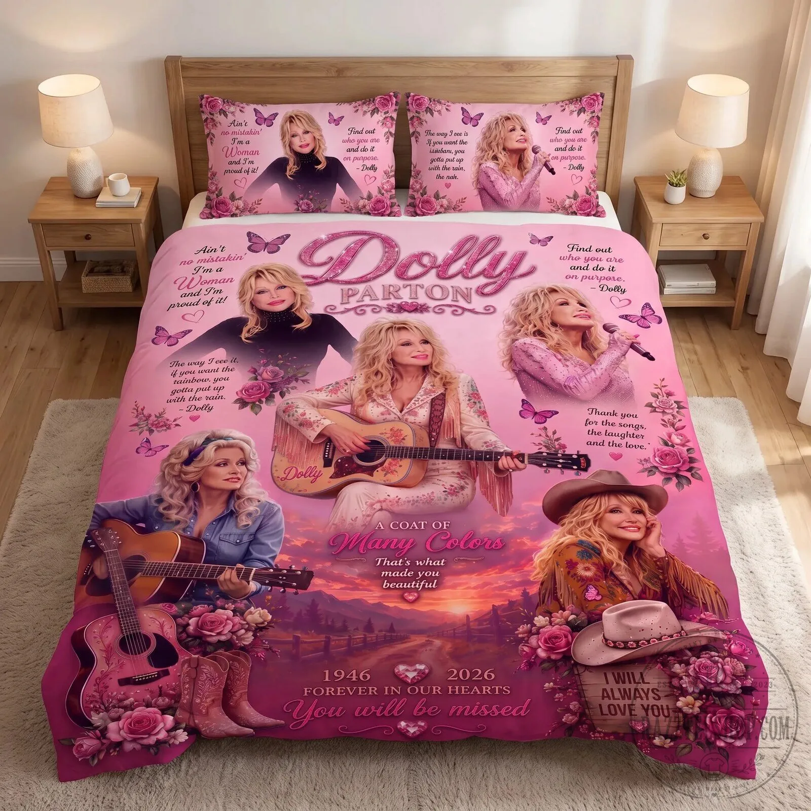 Dolly Parton Memorial Quilt Bedding Set with Pillow Shams