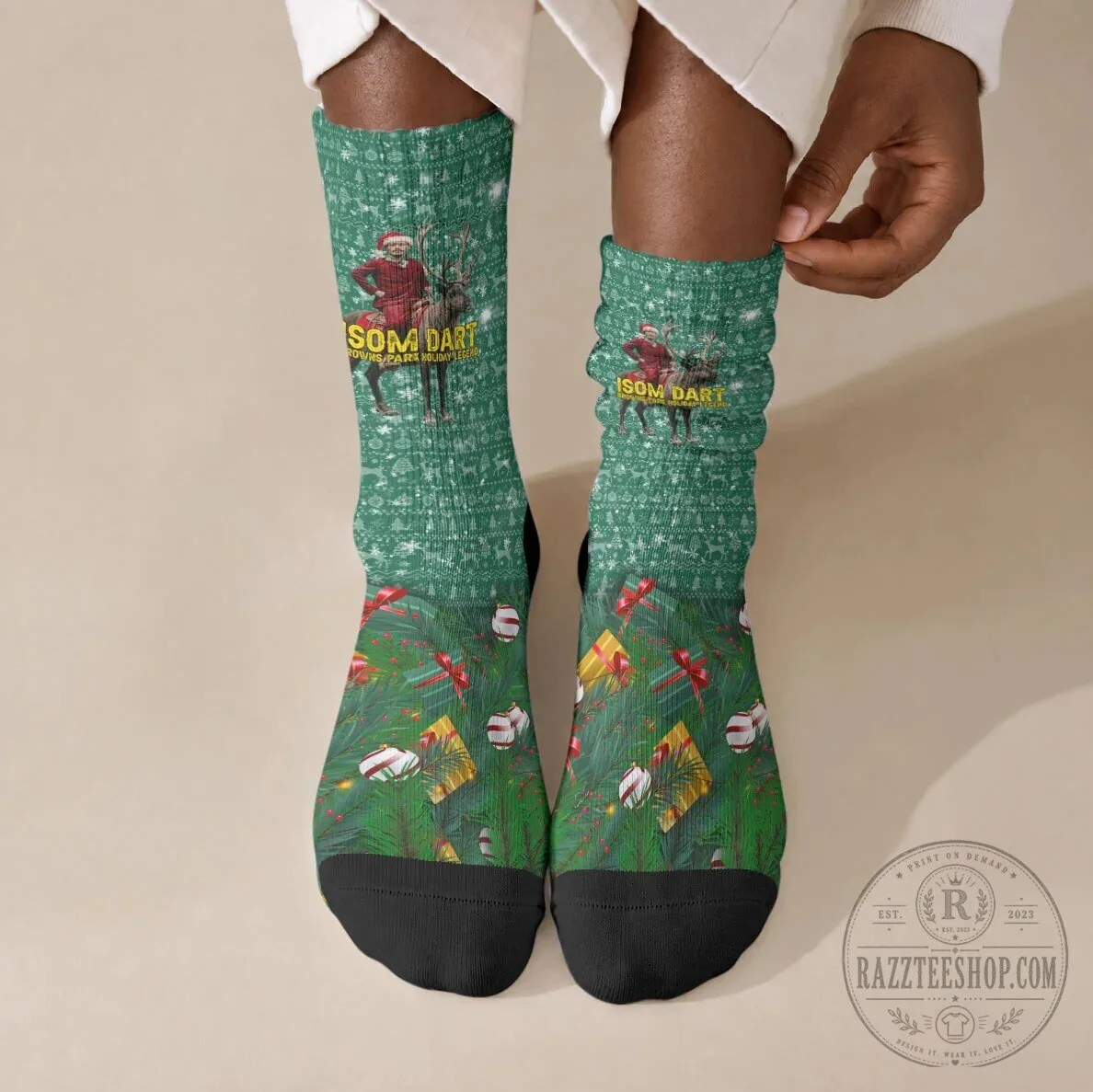 Isom Dart Cowboy Santa Reindeer Christmas Holiday Crew Socks