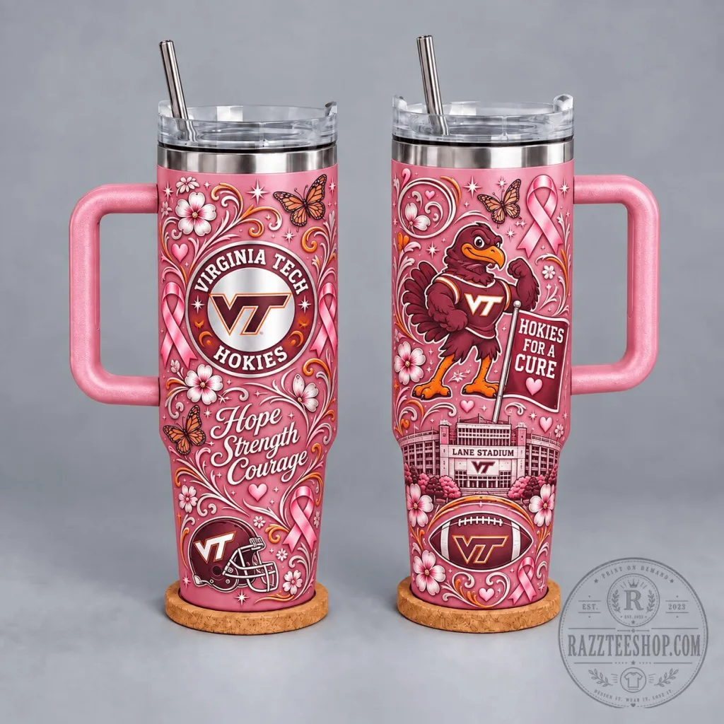 Virginia Tech Hokies Breast Cancer Awareness Hope Strength Courage Tumbler Virginia Tech Hokies Breast Cancer Awareness Hope Strength Courage Tumbler