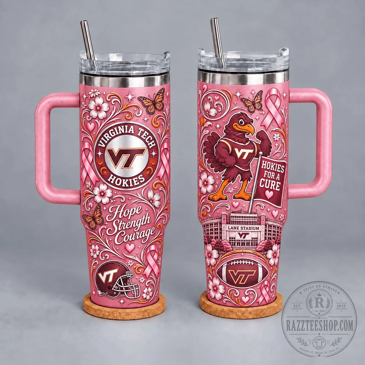 Virginia Tech Hokies Breast Cancer Awareness Hope Strength Courage Tumbler 5 Virginia Tech Hokies Breast Cancer Awareness Hope Strength Courage Tumbler