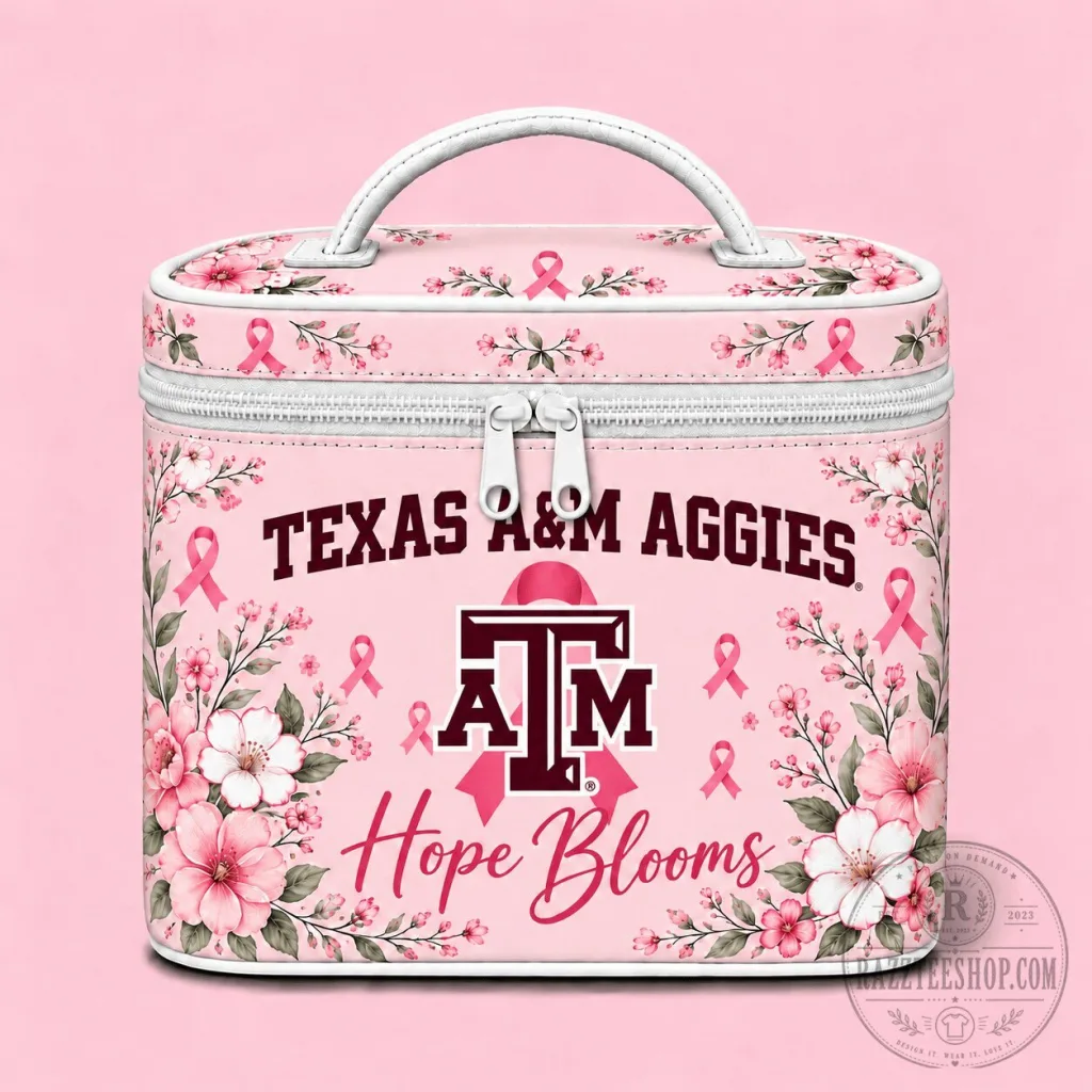 Texas A&M Aggies Breast Cancer Awareness Floral Cosmetic Bag Texas A&M Aggies Breast Cancer Awareness Floral Cosmetic Bag