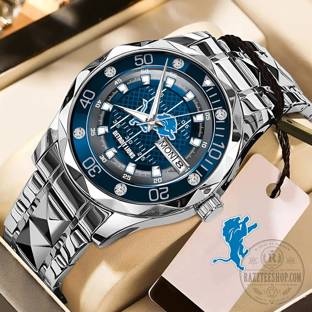 Detroit Lions NFL Team Logo Men's Stainless Steel Quartz Watch
