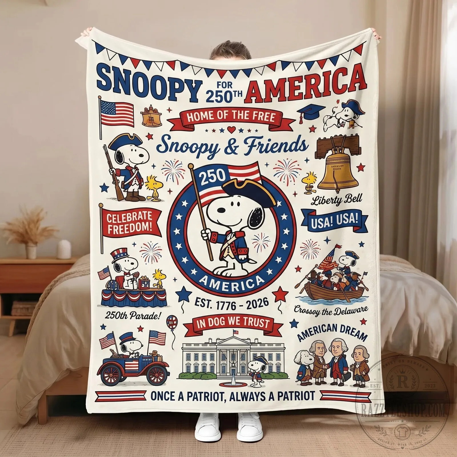 Snoopy 250th America Celebration Patriotic Home of the Free Blanket