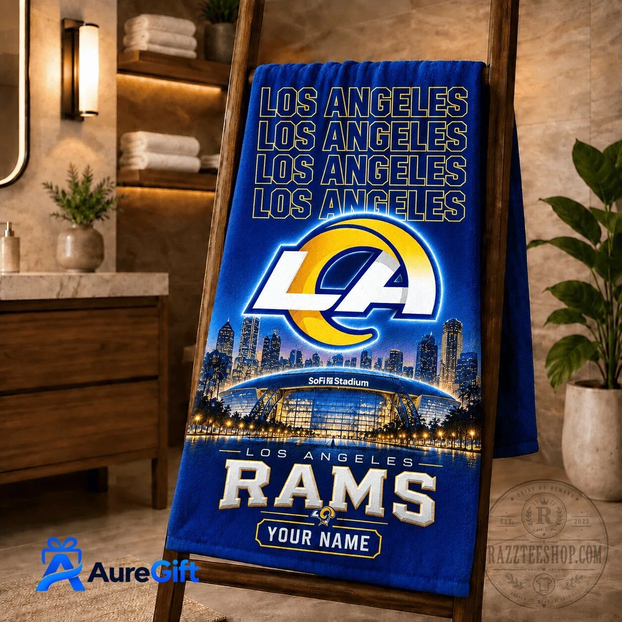 Los Angeles Rams National Football League SoFi Stadium Personalized Bath Towel 1 Los Angeles Rams National Football League SoFi Stadium Personalized Bath Towel