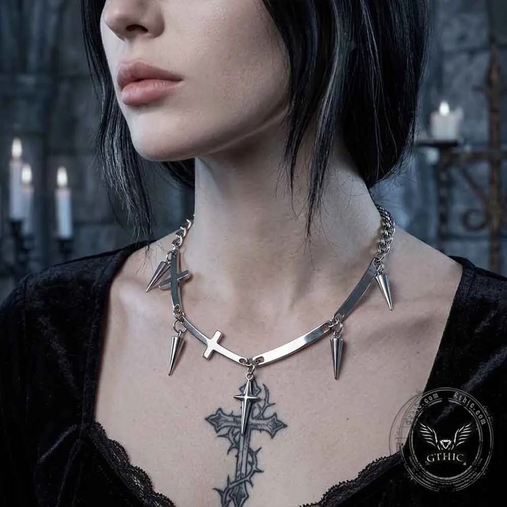 Vintage Spiked Cross Star Stainless Steel Gothic Necklace for Men 9 Vintage Spiked Cross Star Stainless Steel Gothic Necklace for Men