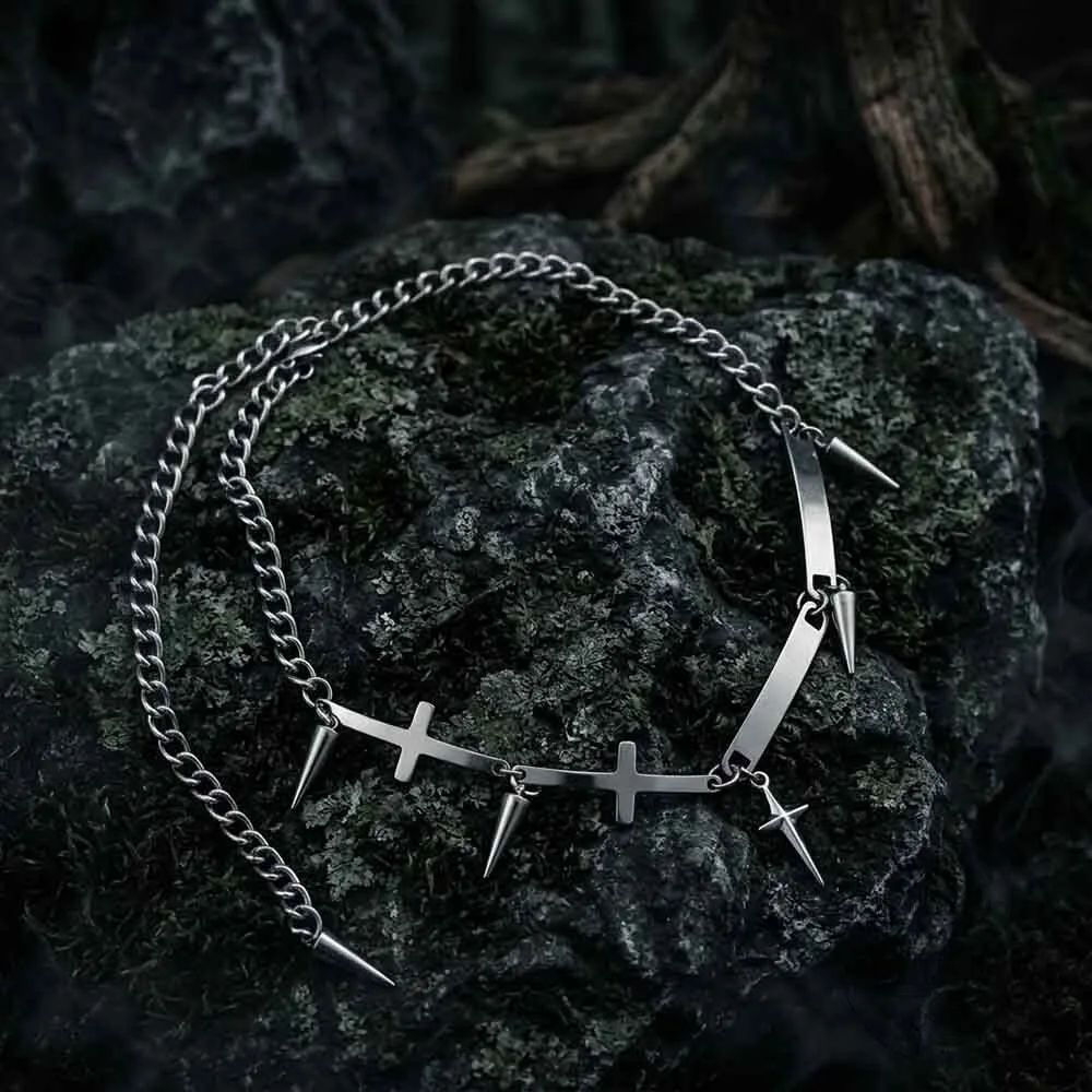 Vintage Spiked Cross Star Stainless Steel Gothic Necklace for Men 10 Vintage Spiked Cross Star Stainless Steel Gothic Necklace for Men