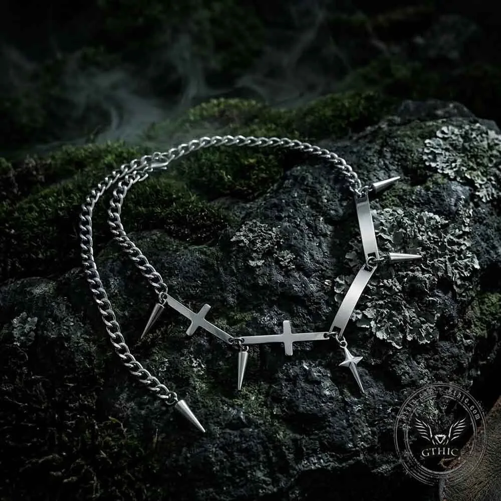 Vintage Spiked Cross Star Stainless Steel Gothic Necklace for Men 11 Vintage Spiked Cross Star Stainless Steel Gothic Necklace for Men