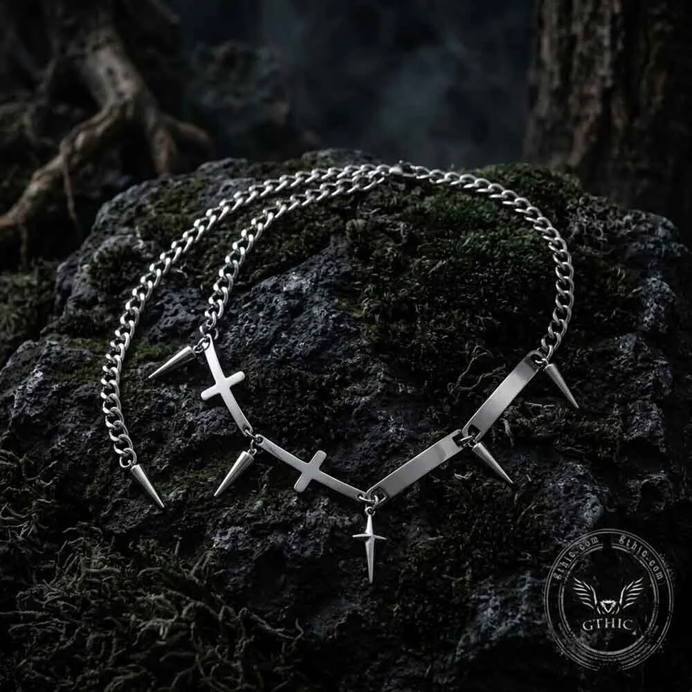 Vintage Spiked Cross Star Stainless Steel Gothic Necklace for Men 12 Vintage Spiked Cross Star Stainless Steel Gothic Necklace for Men