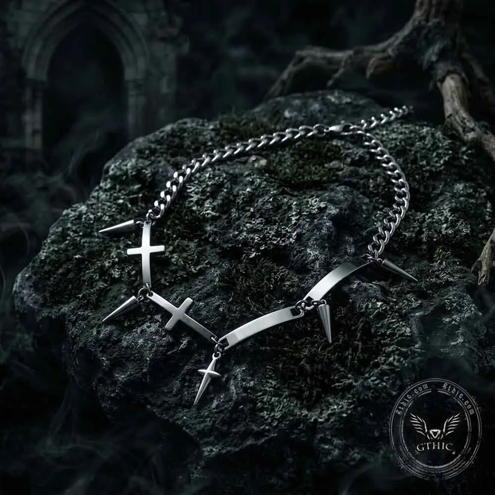Vintage Spiked Cross Star Stainless Steel Gothic Necklace for Men 13 Vintage Spiked Cross Star Stainless Steel Gothic Necklace for Men