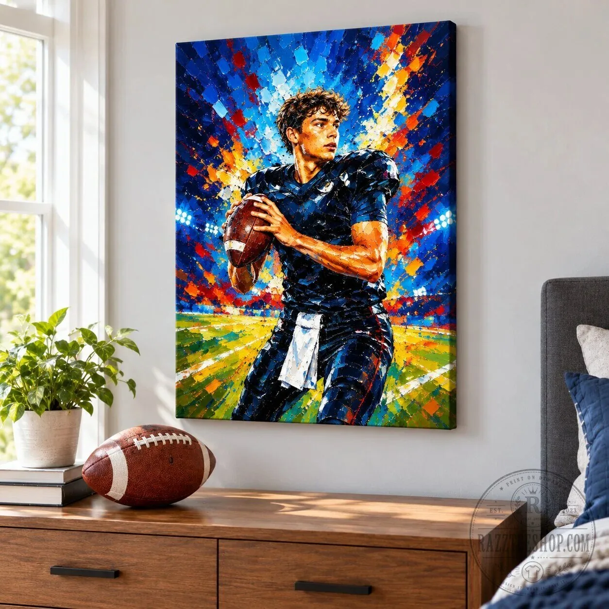 American Football Player Oil Painting Style Canvas Wall Art