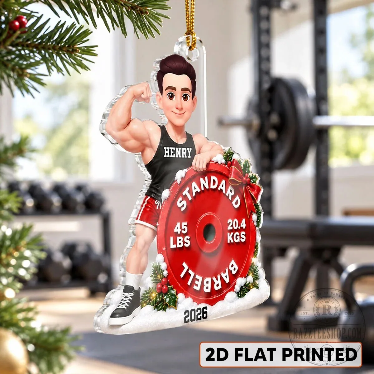 Personalized Weightlifting Man Barbell Gym Fitness Workout Christmas Tree Ornament 12 Personalized Weightlifting Man Barbell Gym Fitness Workout Christmas Tree Ornament