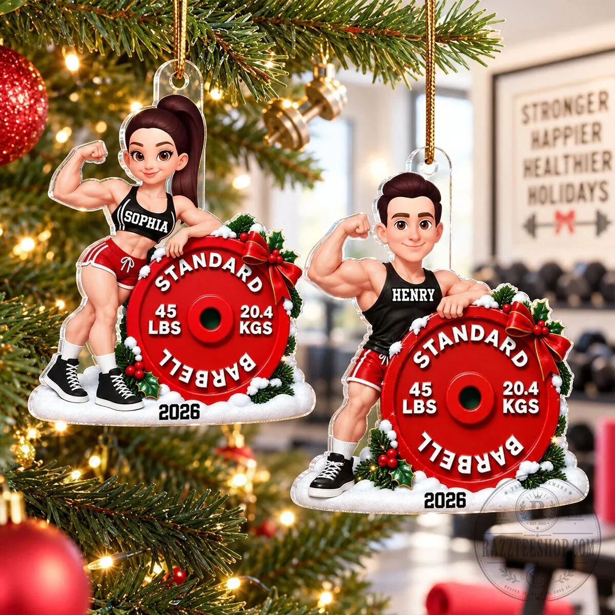 Personalized Weightlifting Man Barbell Gym Fitness Workout Christmas Tree Ornament 13 Personalized Weightlifting Man Barbell Gym Fitness Workout Christmas Tree Ornament