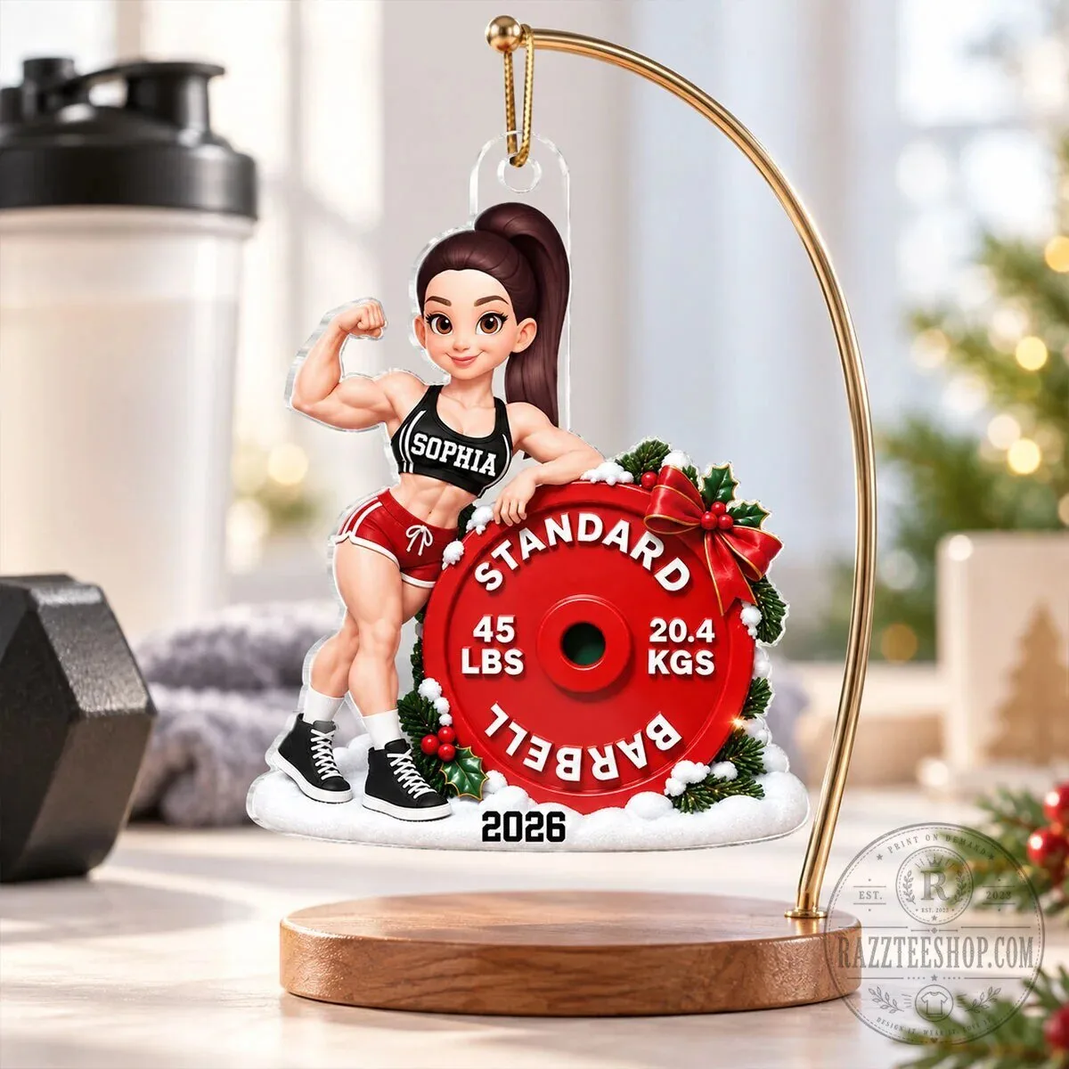 Personalized Weightlifting Man Barbell Gym Fitness Workout Christmas Tree Ornament 16 Personalized Weightlifting Man Barbell Gym Fitness Workout Christmas Tree Ornament