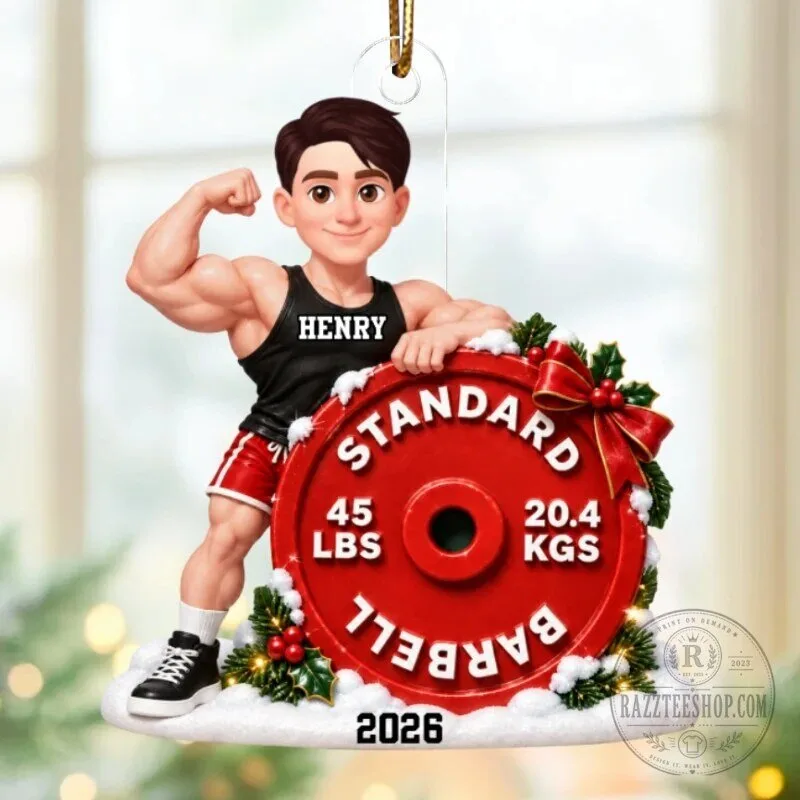 Personalized Weightlifting Man Barbell Gym Fitness Workout Christmas Tree Ornament 17 Personalized Weightlifting Man Barbell Gym Fitness Workout Christmas Tree Ornament