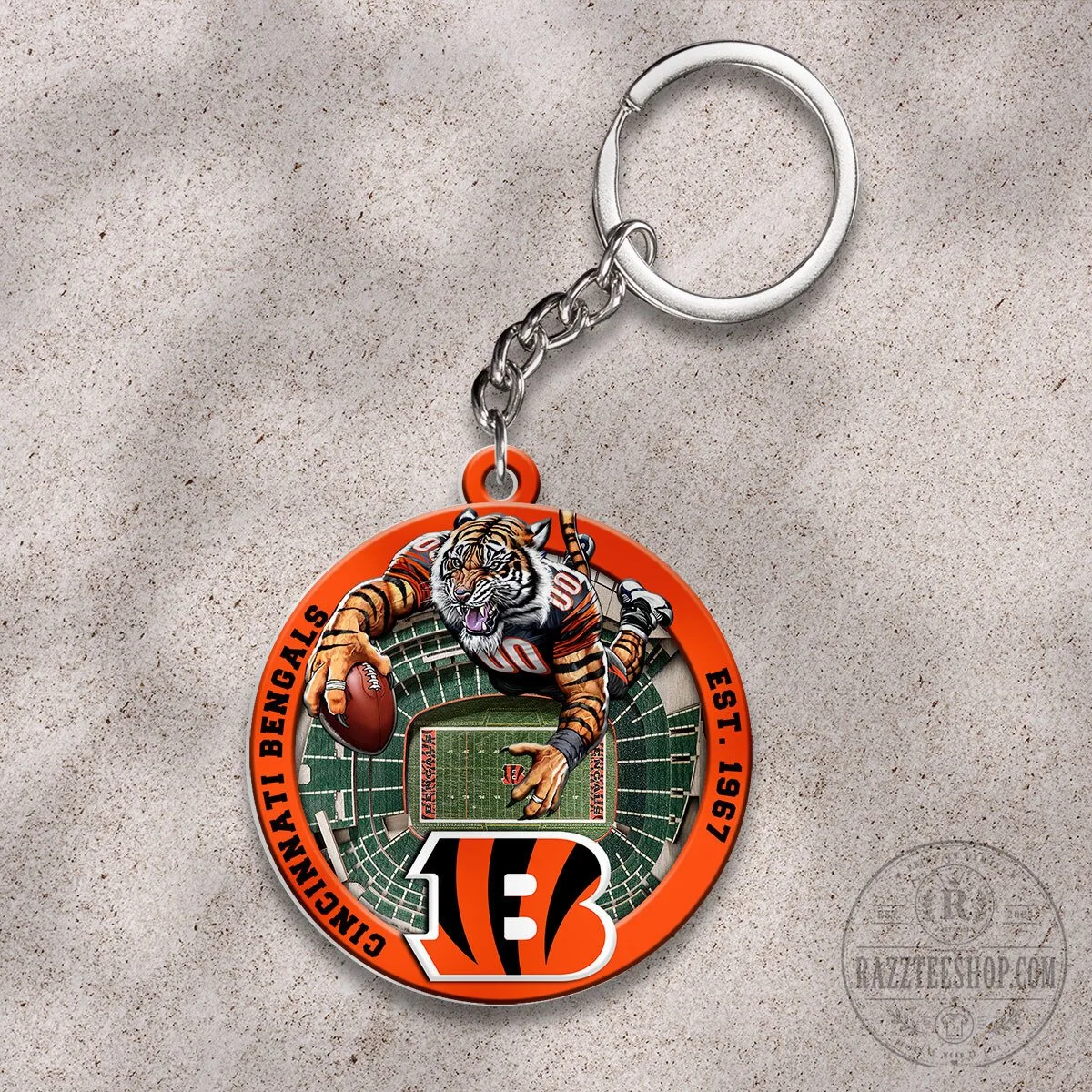 Cincinnati Bengals Football Team Mascot Stadium Scene Keychain