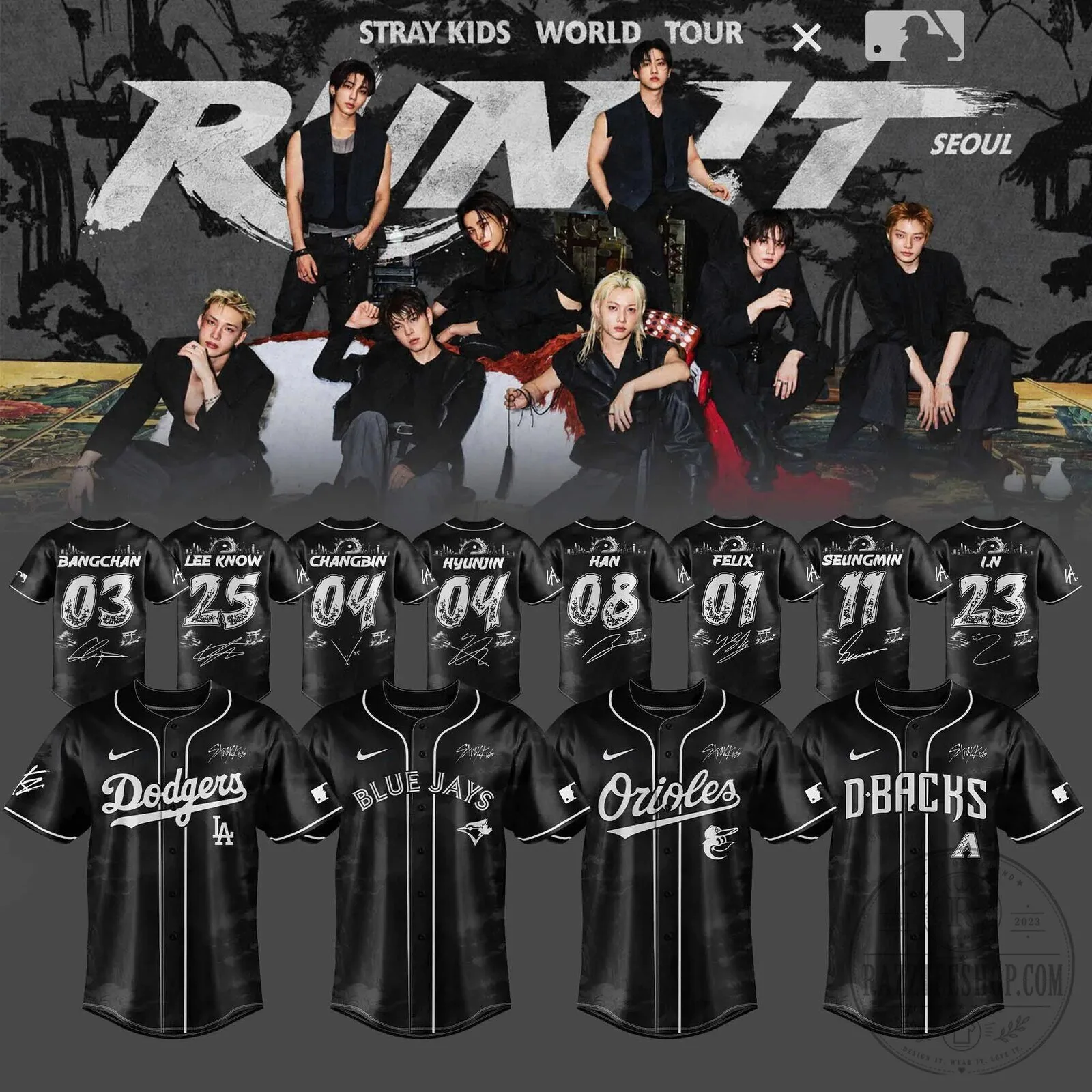 Stray Kids World Tour Run It Baseball Jersey 4 Stray Kids World Tour Run It Baseball Jersey