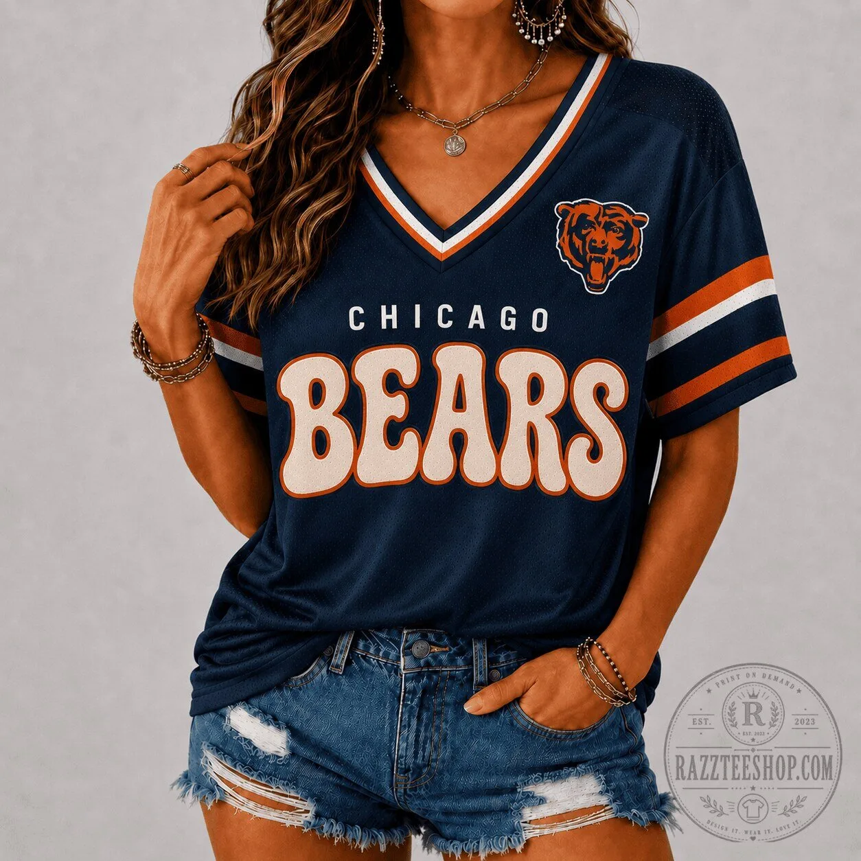 Chicago Bears Shirt NFL Vintage Groovy V-Neck Football Jersey for Women 6 Chicago Bears Shirt NFL Vintage Groovy V-Neck Football Jersey for Women