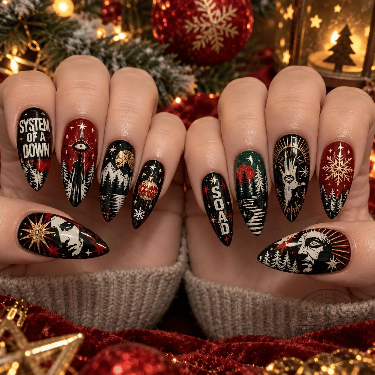 System of a Down Christmas Holiday Press-On Nails Set